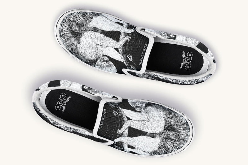 The Sloth Stays White Black Slip On Shoes - Jaded Lament