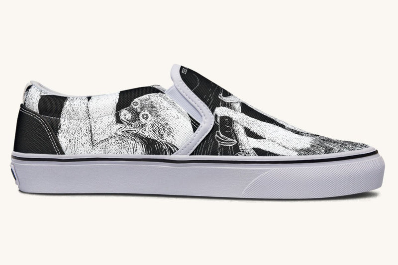 The Sloth Stays White Black Slip On Shoes - Jaded Lament