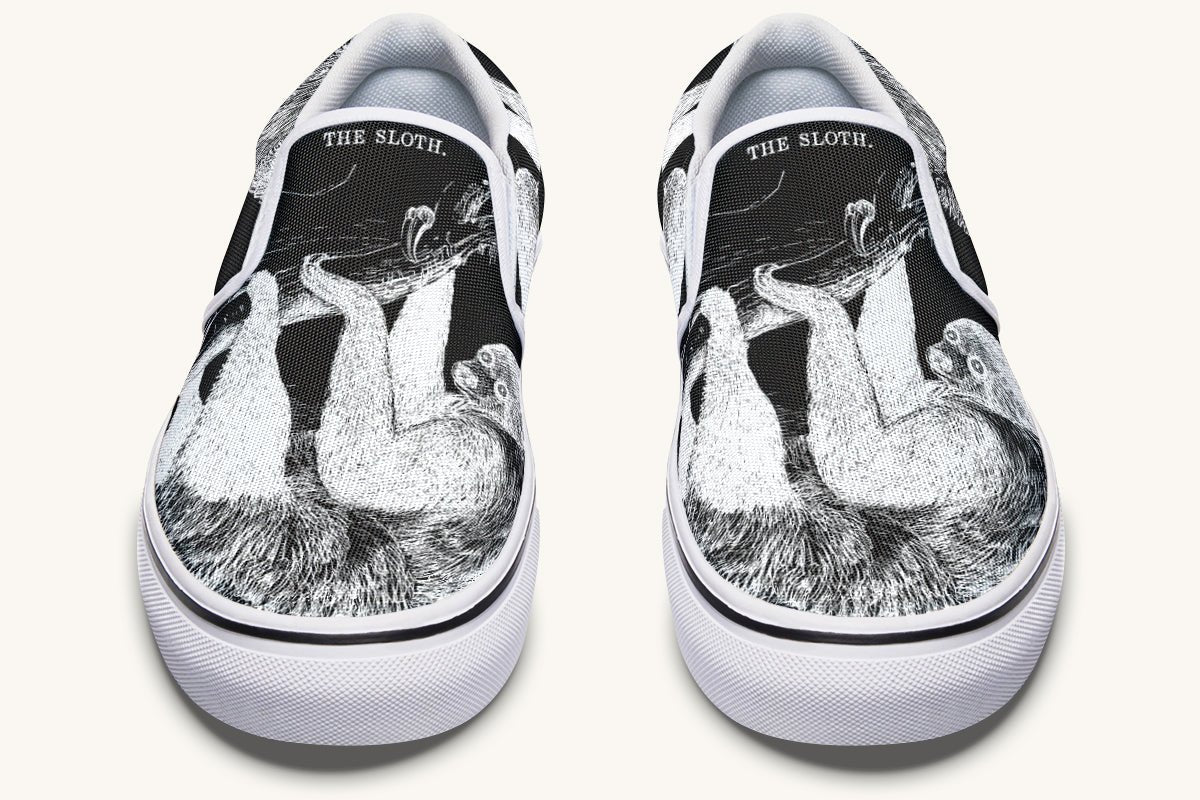 The Sloth Stays White Black Slip On Shoes - Jaded Lament