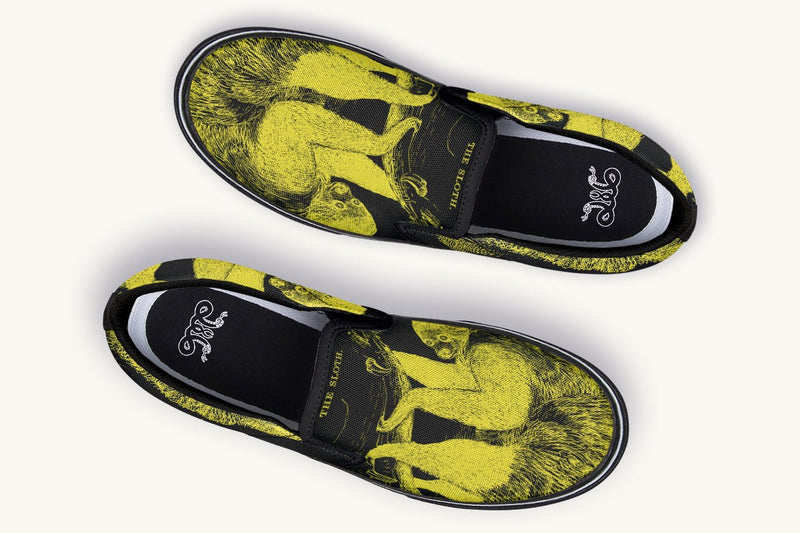 The Sloth Stays Yellow Black Slip On Shoes - Jaded Lament