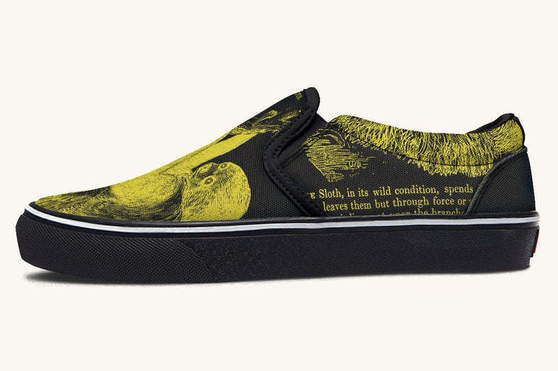 The Sloth Stays Yellow Black Slip On Shoes - Jaded Lament
