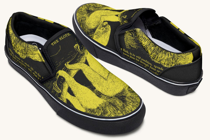 The Sloth Stays Yellow Black Slip On Shoes - Jaded Lament