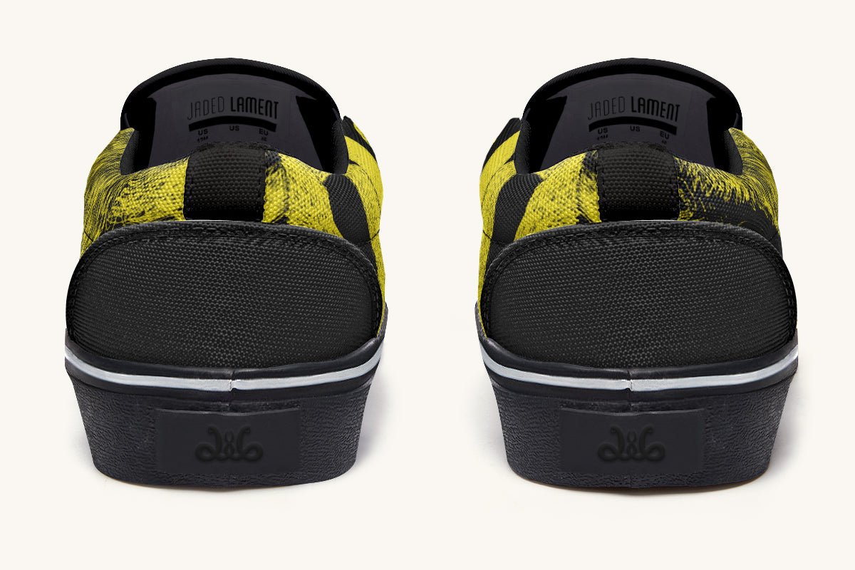 The Sloth Stays Yellow Black Slip On Shoes - Jaded Lament