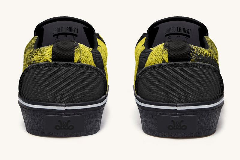 The Sloth Stays Yellow Black Slip On Shoes - Jaded Lament