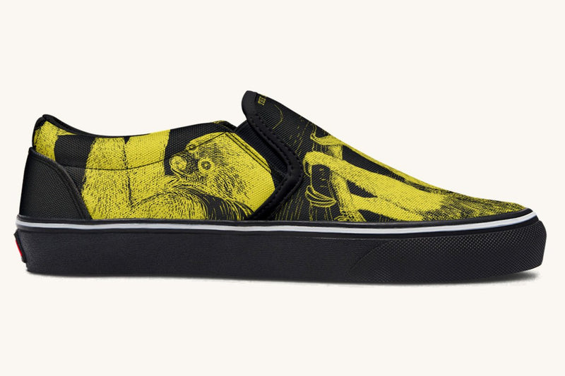 The Sloth Stays Yellow Black Slip On Shoes - Jaded Lament