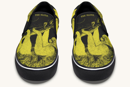 The Sloth Stays Yellow Black Slip On Shoes - Jaded Lament