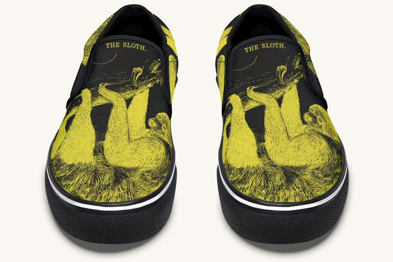 The Sloth Stays Yellow Black Slip On Shoes - Jaded Lament