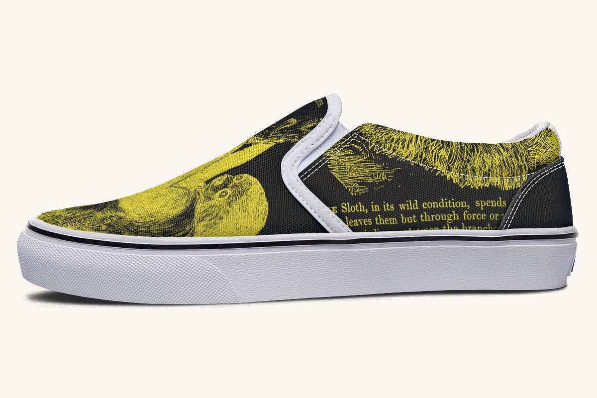 The Sloth Stays Yellow Black Slip On Shoes - Jaded Lament