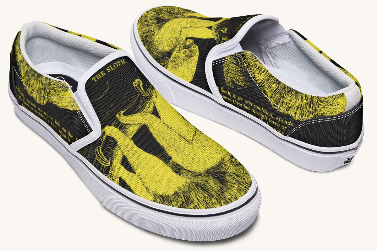 The Sloth Stays Yellow Black Slip On Shoes - Jaded Lament
