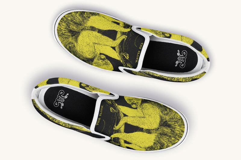 The Sloth Stays Yellow Black Slip On Shoes - Jaded Lament