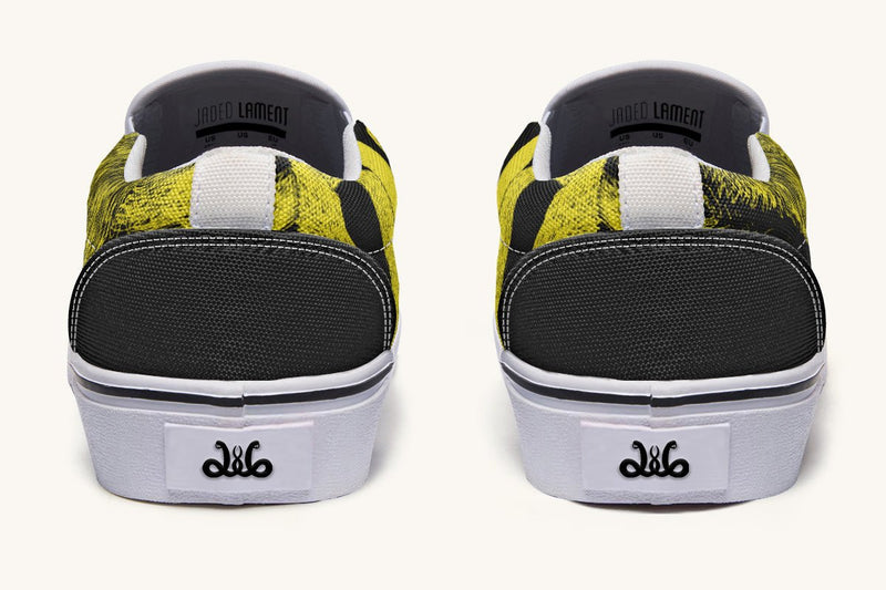 The Sloth Stays Yellow Black Slip On Shoes - Jaded Lament