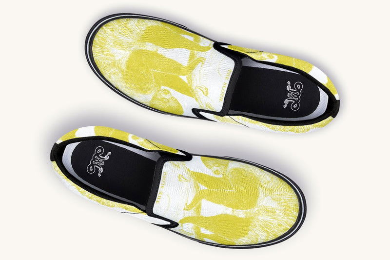 The Sloth Stays Yellow White Slip On Shoes - Jaded Lament