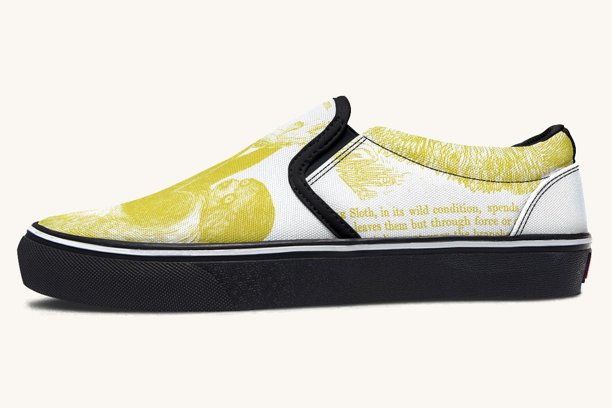 The Sloth Stays Yellow White Slip On Shoes - Jaded Lament