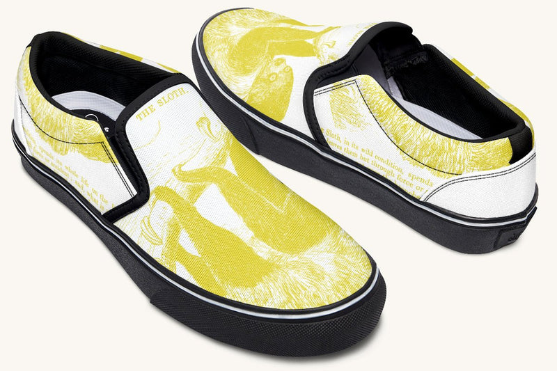 The Sloth Stays Yellow White Slip On Shoes - Jaded Lament