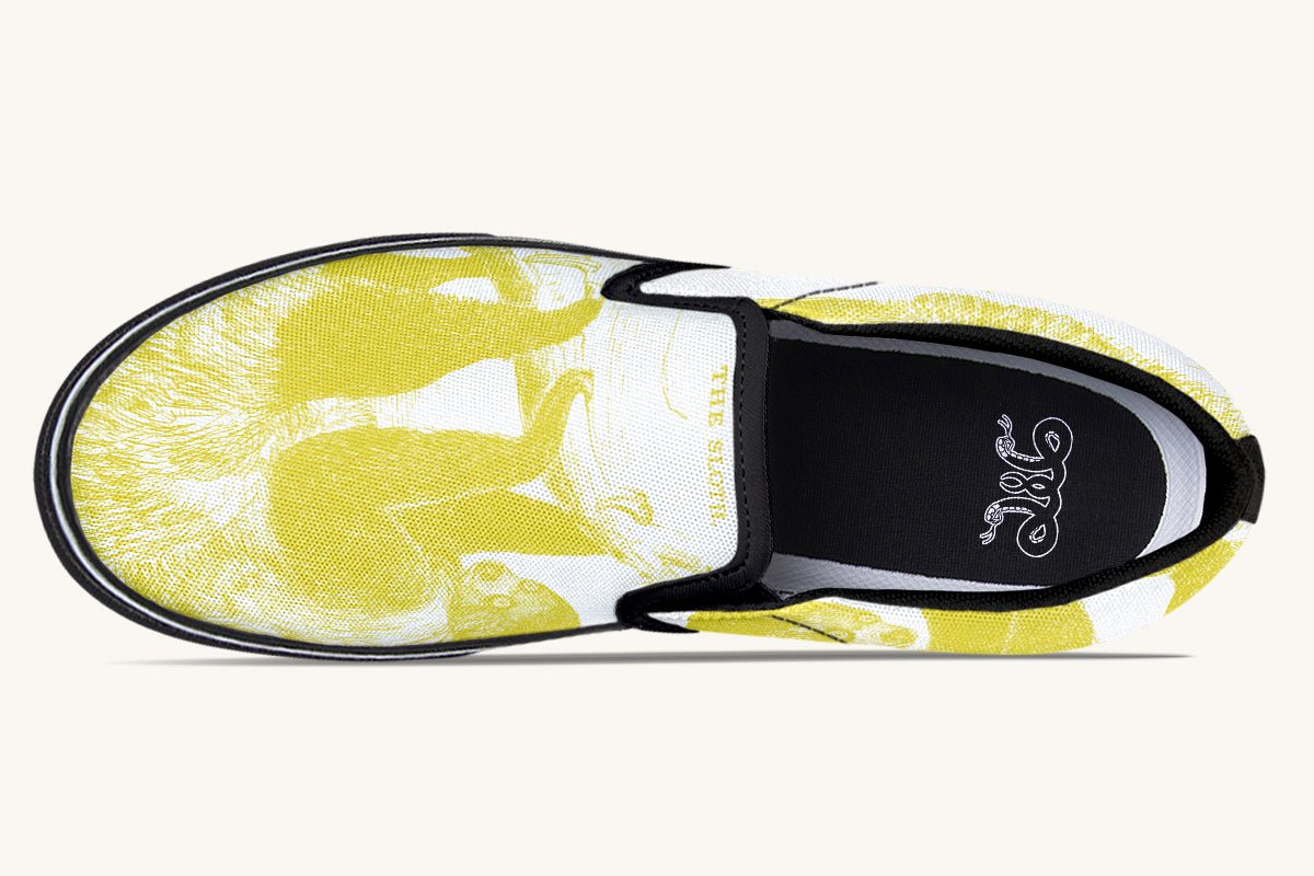 The Sloth Stays Yellow White Slip On Shoes - Jaded Lament