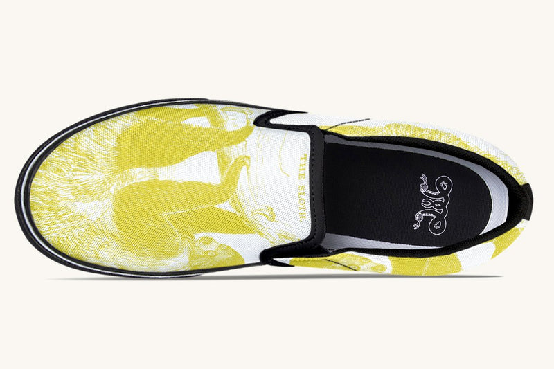 The Sloth Stays Yellow White Slip On Shoes - Jaded Lament