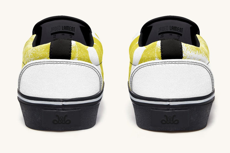 The Sloth Stays Yellow White Slip On Shoes - Jaded Lament