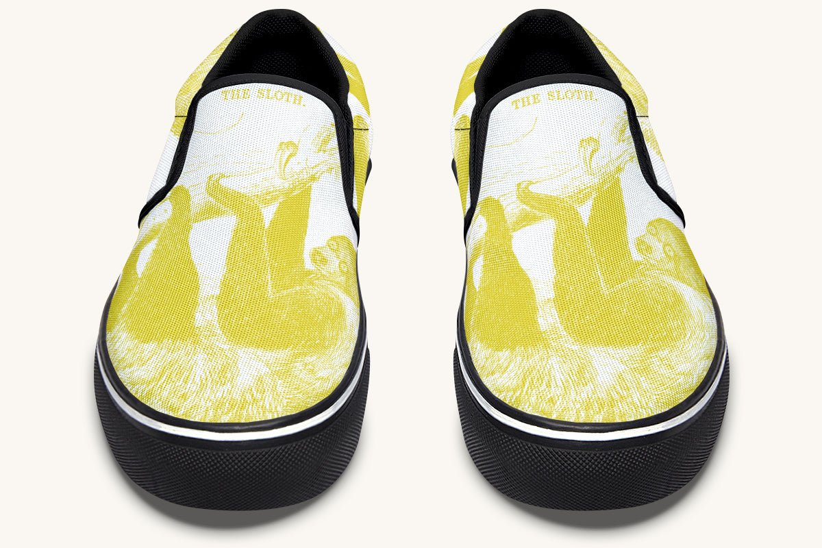 The Sloth Stays Yellow White Slip On Shoes - Jaded Lament