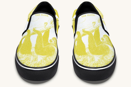 The Sloth Stays Yellow White Slip On Shoes - Jaded Lament