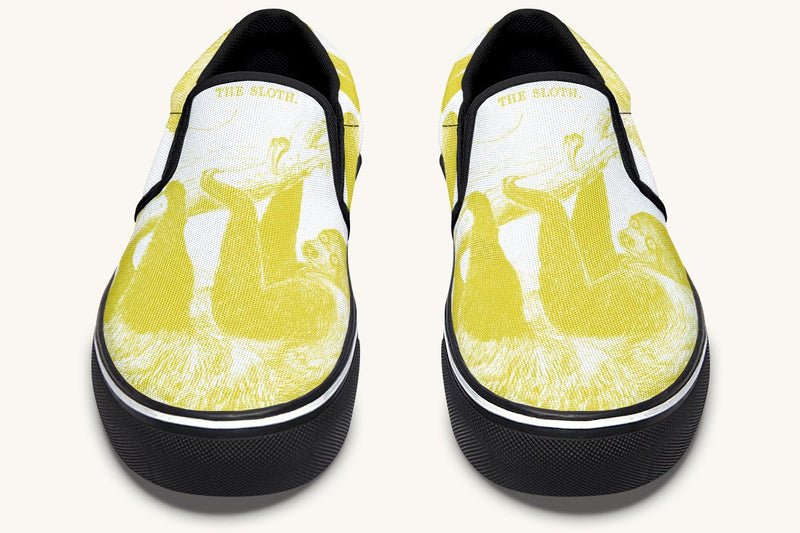The Sloth Stays Yellow White Slip On Shoes - Jaded Lament