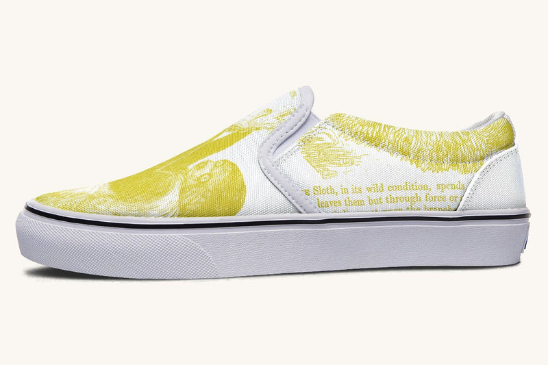 The Sloth Stays Yellow White Slip On Shoes - Jaded Lament
