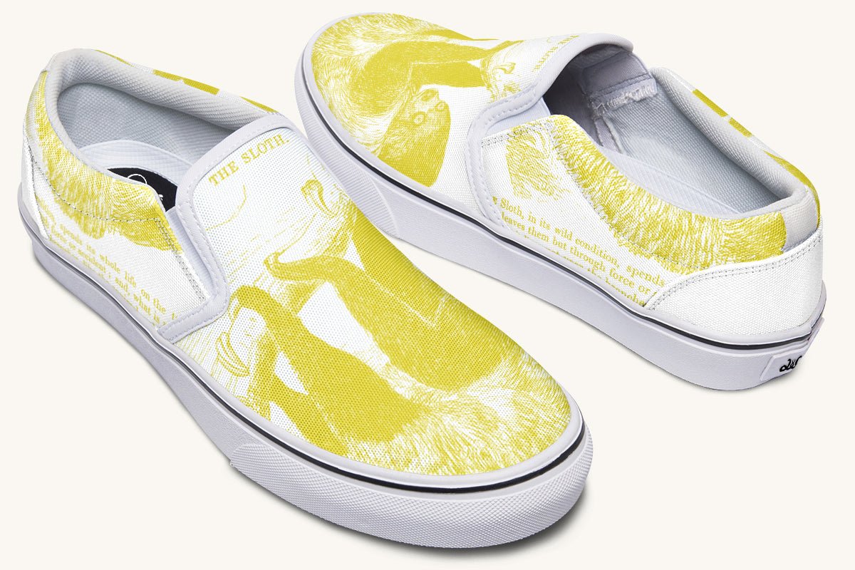 The Sloth Stays Yellow White Slip On Shoes - Jaded Lament