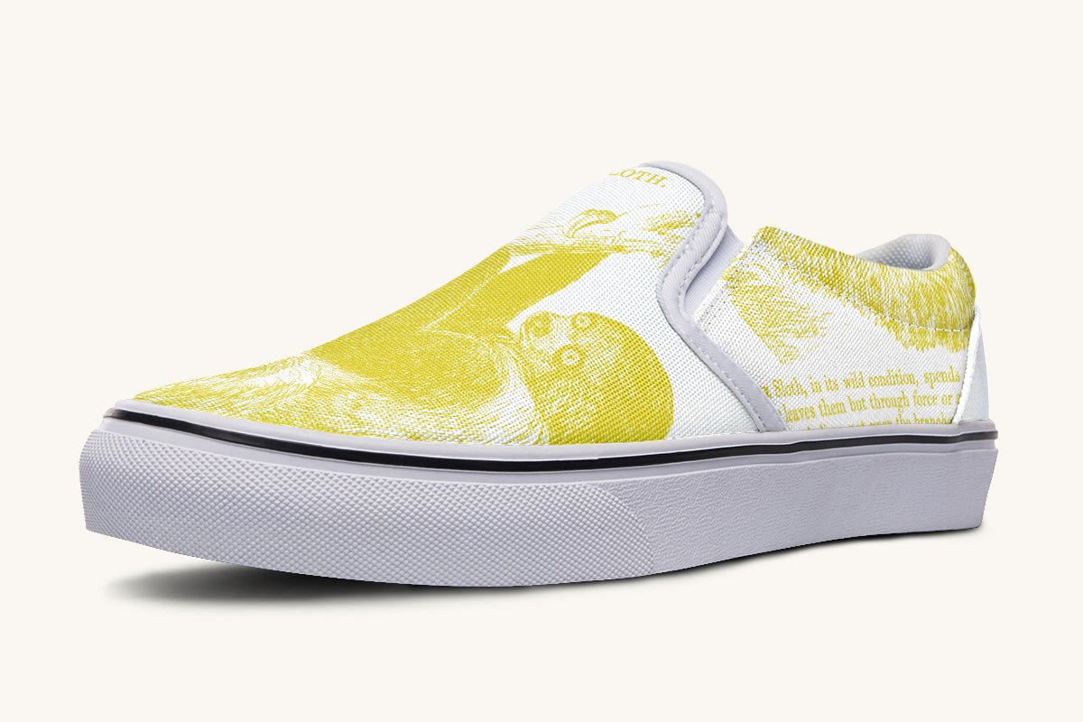 The Sloth Stays Yellow White Slip On Shoes - Jaded Lament