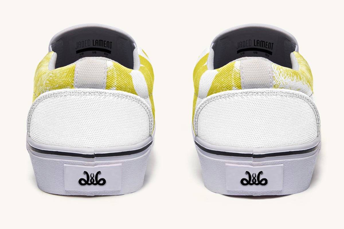 The Sloth Stays Yellow White Slip On Shoes - Jaded Lament