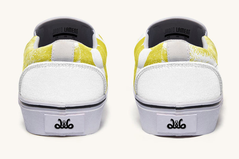The Sloth Stays Yellow White Slip On Shoes - Jaded Lament