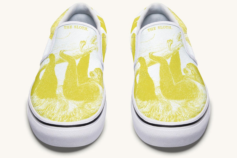 The Sloth Stays Yellow White Slip On Shoes - Jaded Lament