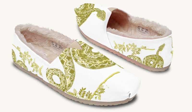 Serpent in Bloom Gold White Winter Casual Shoes - Jaded Lament